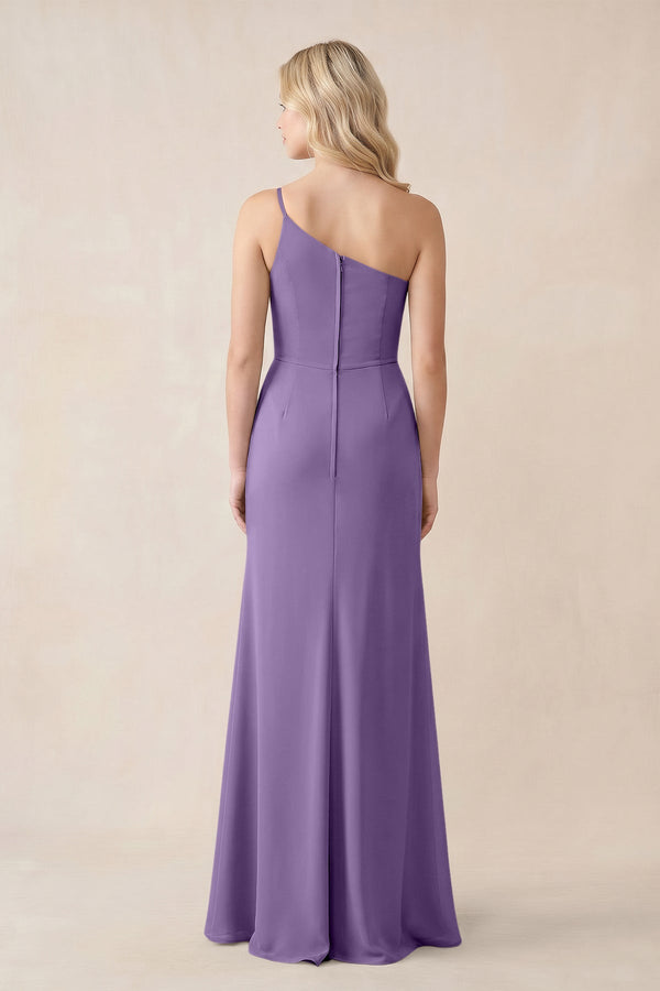 One - Shoulder Sheath Chiffon Ruched Bridesmaid Dress in Tahiti - SHE IS ME Bridesmaid Dresses