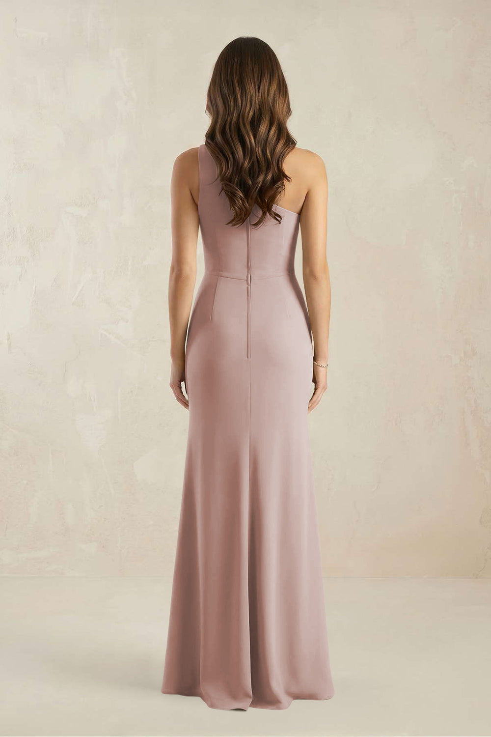 One-Shoulder Sheath Chiffon Ruched Bridesmaid Dress in Toffee