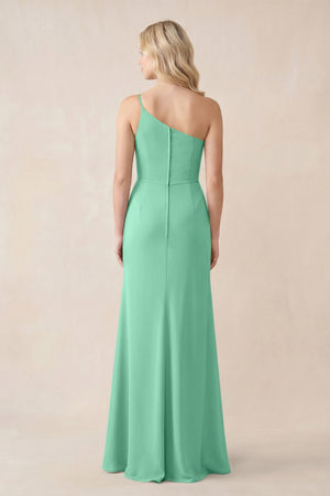 One - Shoulder Sheath Chiffon Ruched Bridesmaid Dress in Turquoise - SHE IS ME Bridesmaid Dresses