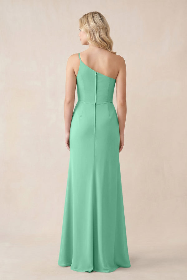 One - Shoulder Sheath Chiffon Ruched Bridesmaid Dress in Turquoise - SHE IS ME Bridesmaid Dresses