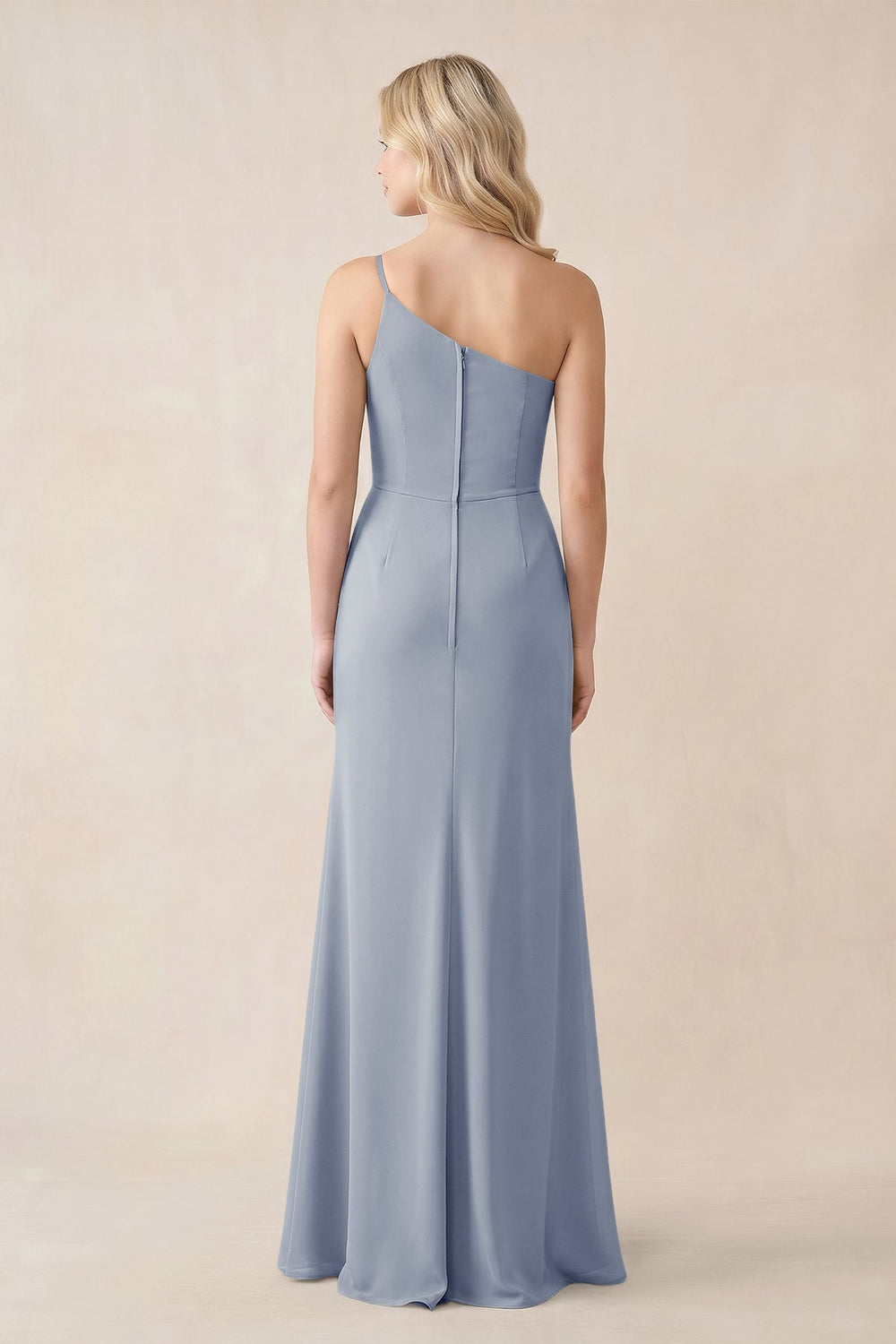 One - Shoulder Sheath Chiffon Ruched Bridesmaid Dress in Twilight - KISS BRIDAL Bridesmaid Dresses
