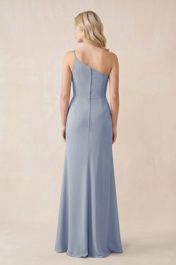 One - Shoulder Sheath Chiffon Ruched Bridesmaid Dress in Twilight - SHE IS ME Bridesmaid Dresses