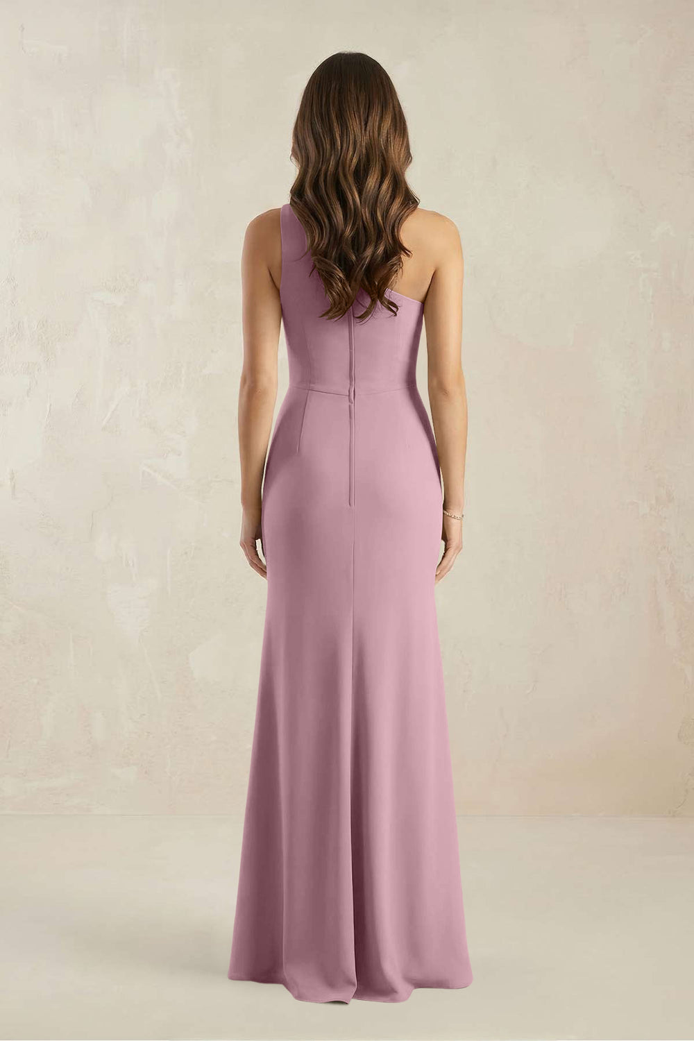 One-Shoulder Sheath Chiffon Ruched Bridesmaid Dress in Vintage Mauve
