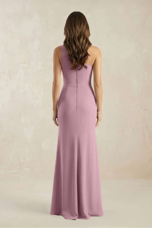 One-Shoulder Sheath Chiffon Ruched Bridesmaid Dress in Vintage Mauve (2) | KISSBRIDAL