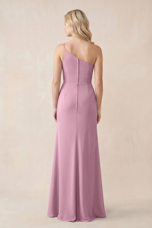 One - Shoulder Sheath Chiffon Ruched Bridesmaid Dress in Vintage Mauve - SHE IS ME Bridesmaid Dresses