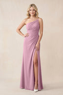 One - Shoulder Sheath Chiffon Ruched Bridesmaid Dress in Vintage Mauve - SHE IS ME Bridesmaid Dresses