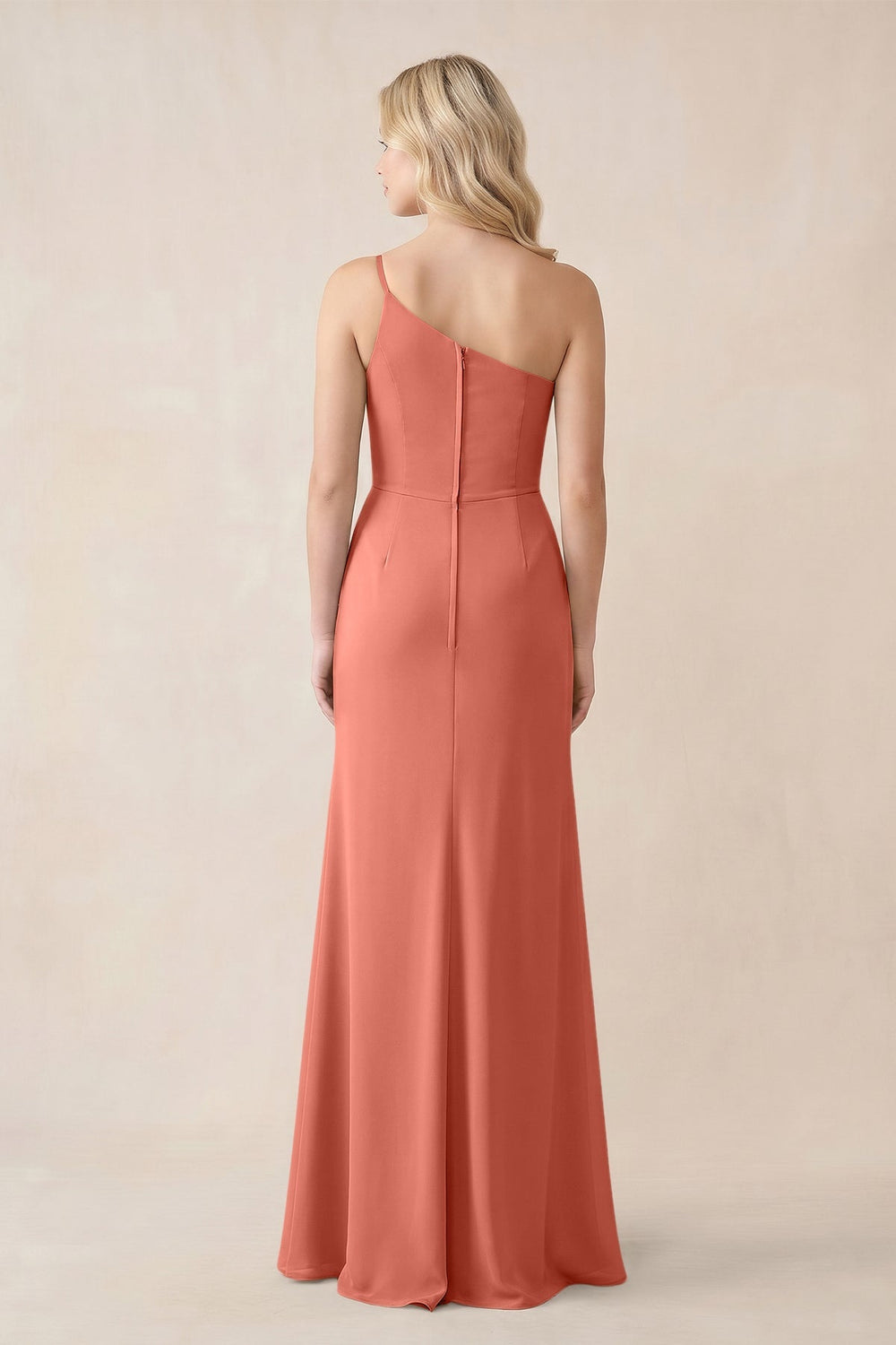 One - Shoulder Sheath Chiffon Ruched Bridesmaid Dress in Wild Rose - KISS BRIDAL Bridesmaid Dresses