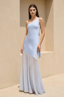 One Shoulder Sheath Open Back Maxi Dress in Sky Blue - KISS BRIDAL Prom Dresses