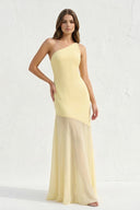 One Shoulder Sheath Open Back Maxi Dress in Yellow - KISS BRIDAL Prom Dresses