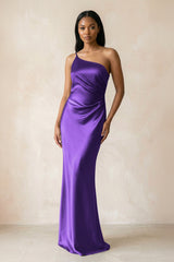 One - Shoulder Sheath Ruched Bridesmaid Dress in Amethyst - KISS BRIDAL Bridesmaid Dresses