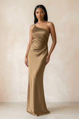 One - Shoulder Sheath Ruched Bridesmaid Dress in Apple Cinnamon - KISS BRIDAL Bridesmaid Dresses