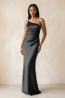 One - Shoulder Sheath Ruched Bridesmaid Dress in Black - KISS BRIDAL Bridesmaid Dresses