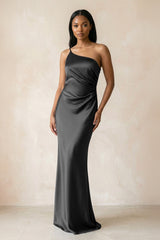 One - Shoulder Sheath Ruched Bridesmaid Dress in Black - KISS BRIDAL Bridesmaid Dresses