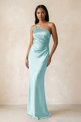 One - Shoulder Sheath Ruched Bridesmaid Dress in Bleached Aqua - KISS BRIDAL Bridesmaid Dresses