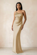 One - Shoulder Sheath Ruched Bridesmaid Dress in Champagne - KISS BRIDAL Bridesmaid Dresses