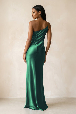 One - Shoulder Sheath Ruched Bridesmaid Dress in Dark Green - KISS BRIDAL Bridesmaid Dresses