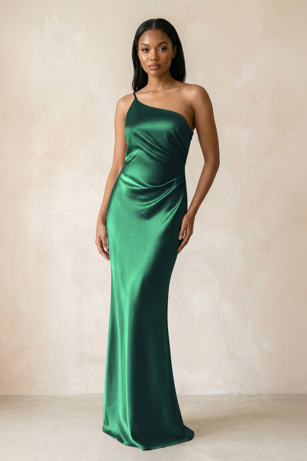 One - Shoulder Sheath Ruched Bridesmaid Dress in Dark Green - KISS BRIDAL Bridesmaid Dresses