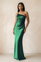 One - Shoulder Sheath Ruched Bridesmaid Dress in Dark Green - KISS BRIDAL Bridesmaid Dresses