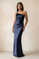 One - Shoulder Sheath Ruched Bridesmaid Dress in Dark Navy - KISS BRIDAL Bridesmaid Dresses