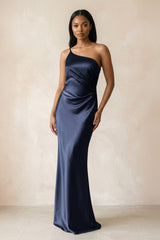 One - Shoulder Sheath Ruched Bridesmaid Dress in Dark Navy - KISS BRIDAL Bridesmaid Dresses