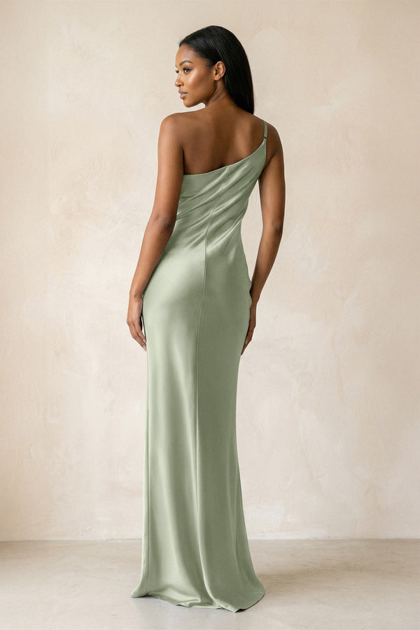 One - Shoulder Sheath Ruched Bridesmaid Dress in Dove Gray - KISS BRIDAL Bridesmaid Dresses