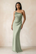 One - Shoulder Sheath Ruched Bridesmaid Dress in Dove Gray - KISS BRIDAL Bridesmaid Dresses