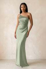 One - Shoulder Sheath Ruched Bridesmaid Dress in Dove Gray - KISS BRIDAL Bridesmaid Dresses