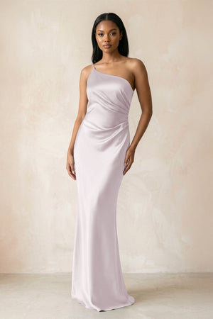 One - Shoulder Sheath Ruched Bridesmaid Dress in Dusk - KISS BRIDAL Bridesmaid Dresses