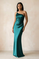 One - Shoulder Sheath Ruched Bridesmaid Dress in Emerald - KISS BRIDAL Bridesmaid Dresses