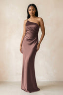One - Shoulder Sheath Ruched Bridesmaid Dress in Espresso - KISS BRIDAL Bridesmaid Dresses