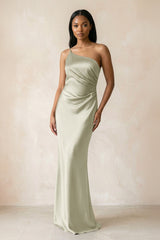 One - Shoulder Sheath Ruched Bridesmaid Dress in Frost - KISS BRIDAL Bridesmaid Dresses