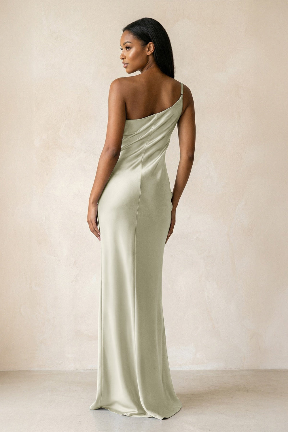 One - Shoulder Sheath Ruched Bridesmaid Dress in Frost - KISS BRIDAL Bridesmaid Dresses