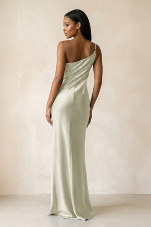 One - Shoulder Sheath Ruched Bridesmaid Dress in Frost - KISS BRIDAL Bridesmaid Dresses