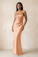 One - Shoulder Sheath Ruched Bridesmaid Dress in Golden Champagne - KISS BRIDAL Bridesmaid Dresses