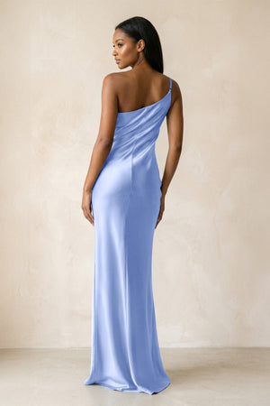 One - Shoulder Sheath Ruched Bridesmaid Dress in Ice - KISS BRIDAL Bridesmaid Dresses