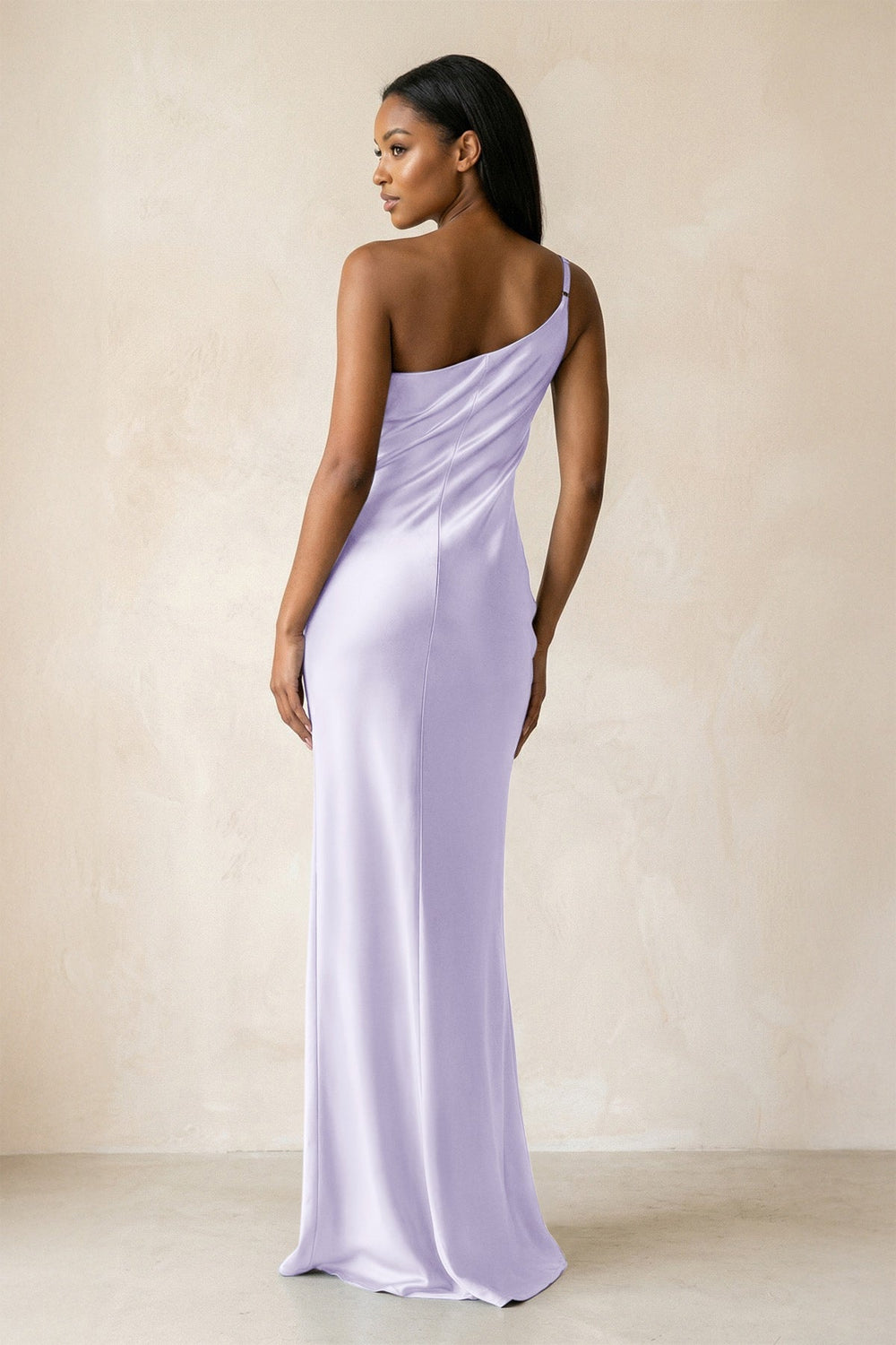 One - Shoulder Sheath Ruched Bridesmaid Dress in Lavender - KISS BRIDAL Bridesmaid Dresses