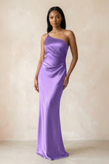 One - Shoulder Sheath Ruched Bridesmaid Dress in Lilac - KISS BRIDAL Bridesmaid Dresses
