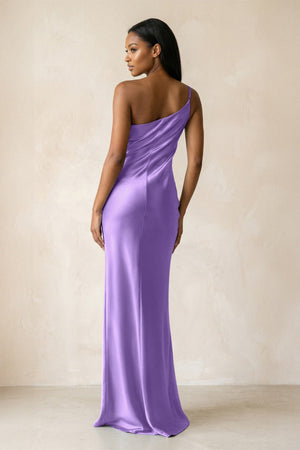 One - Shoulder Sheath Ruched Bridesmaid Dress in Lilac - KISS BRIDAL Bridesmaid Dresses