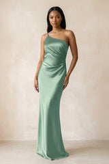 One - Shoulder Sheath Ruched Bridesmaid Dress in Mint Green - KISS BRIDAL Bridesmaid Dresses
