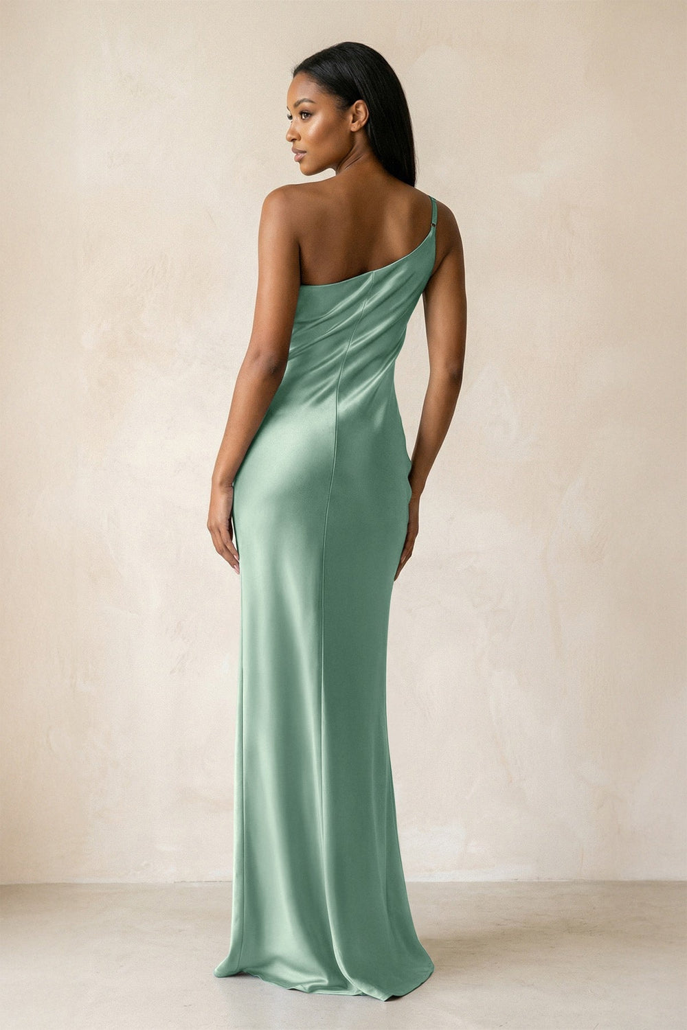One - Shoulder Sheath Ruched Bridesmaid Dress in Mint Green - KISS BRIDAL Bridesmaid Dresses