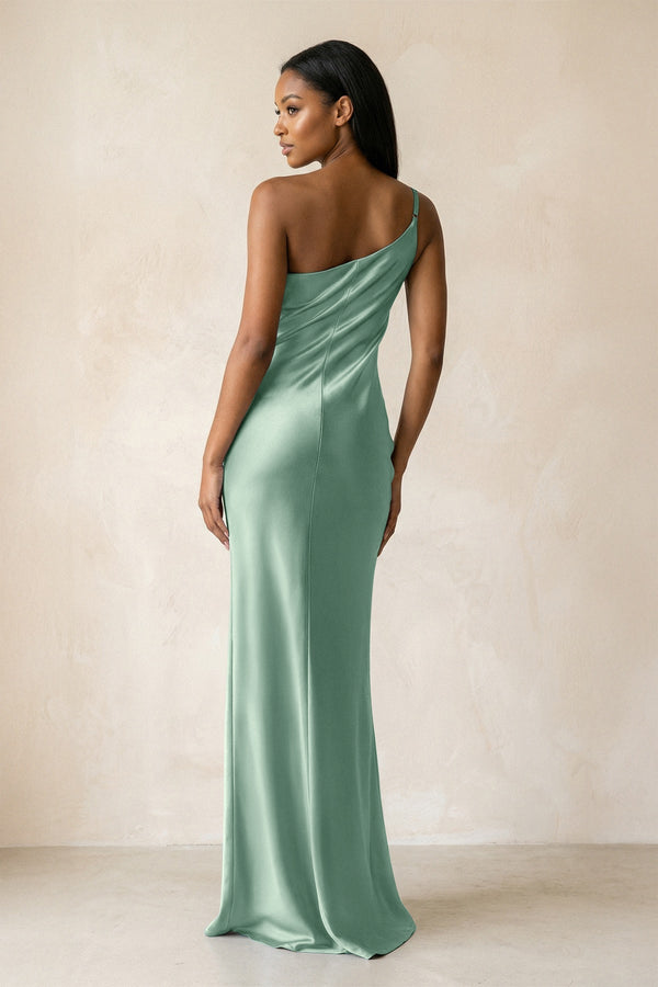One - Shoulder Sheath Ruched Bridesmaid Dress in Mint Green - KISS BRIDAL Bridesmaid Dresses