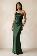 One - Shoulder Sheath Ruched Bridesmaid Dress in Moss - KISS BRIDAL Bridesmaid Dresses