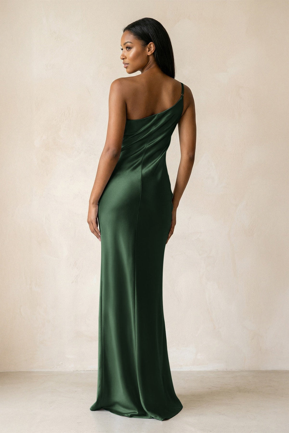 One - Shoulder Sheath Ruched Bridesmaid Dress in Moss - KISS BRIDAL Bridesmaid Dresses