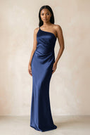 One - Shoulder Sheath Ruched Bridesmaid Dress in Navy - KISS BRIDAL Bridesmaid Dresses