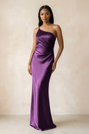 One - Shoulder Sheath Ruched Bridesmaid Dress in Plum - KISS BRIDAL Bridesmaid Dresses