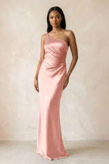 One - Shoulder Sheath Ruched Bridesmaid Dress in Rose Petal - KISS BRIDAL Bridesmaid Dresses