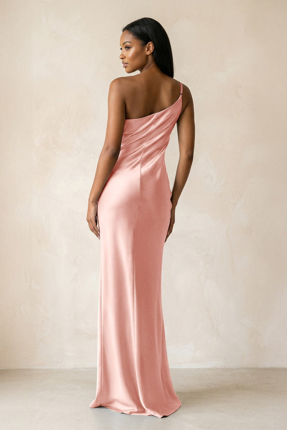 One - Shoulder Sheath Ruched Bridesmaid Dress in Rose Petal - KISS BRIDAL Bridesmaid Dresses