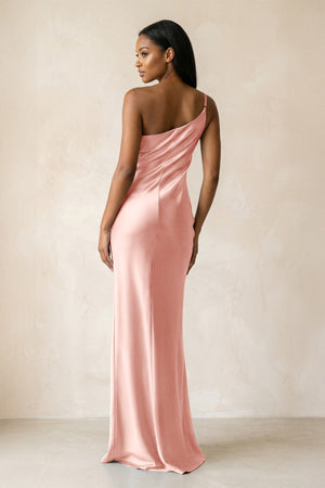 One - Shoulder Sheath Ruched Bridesmaid Dress in Rose Petal - KISS BRIDAL Bridesmaid Dresses