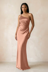 One - Shoulder Sheath Ruched Bridesmaid Dress in Rosette - KISS BRIDAL Bridesmaid Dresses