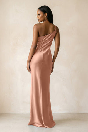 One - Shoulder Sheath Ruched Bridesmaid Dress in Rosette - KISS BRIDAL Bridesmaid Dresses